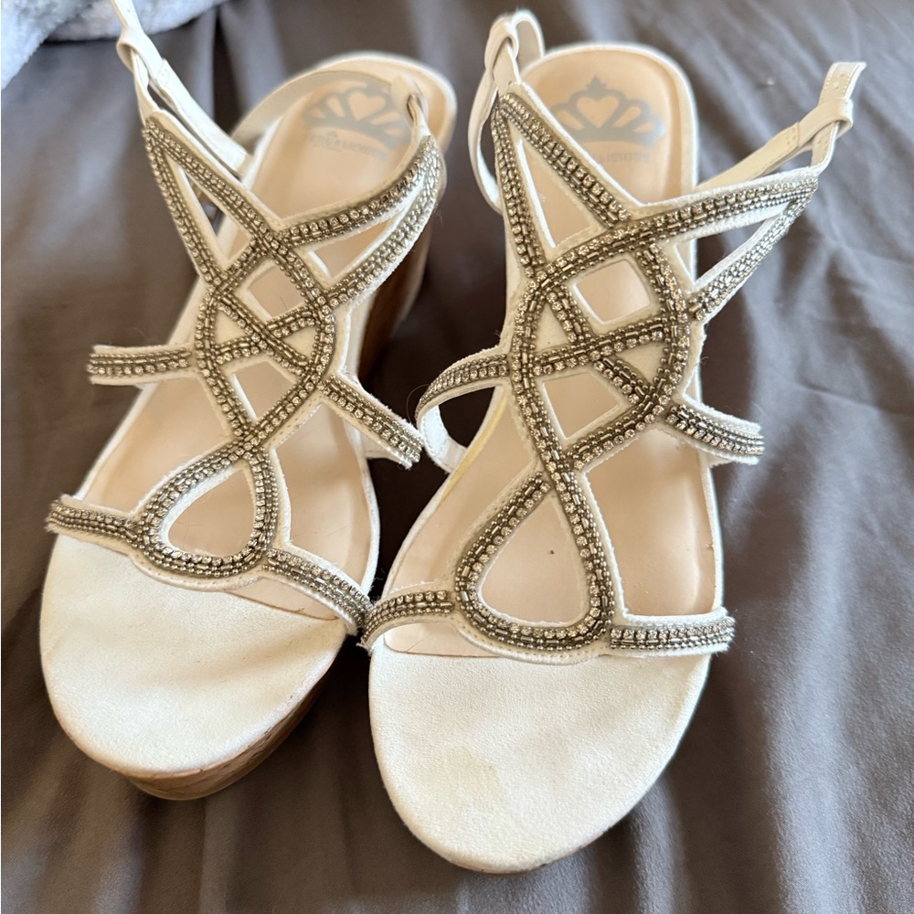 Fergalicious Cream Sandals with Silver Accents